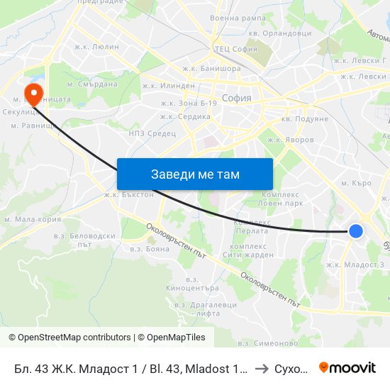 Бл. 43 Ж.К. Младост 1 / Bl. 43, Mladost 1 Qr. (0218) to Суходол map