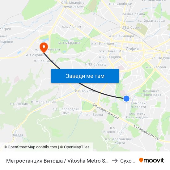 Метростанция Витоша / Vitosha Metro Station (2755) to Суходол map