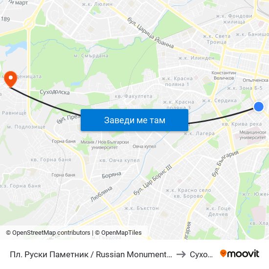 Пл. Руски Паметник / Russian Monument Sq. (1296) to Суходол map