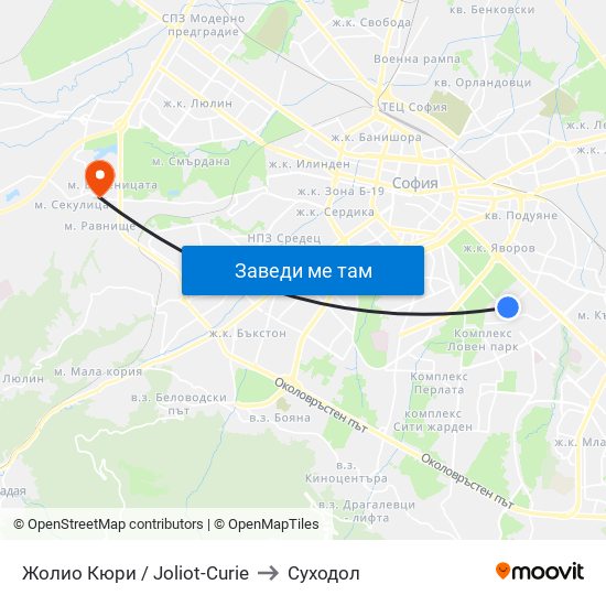 Жолио Кюри / Joliot-Curie to Суходол map