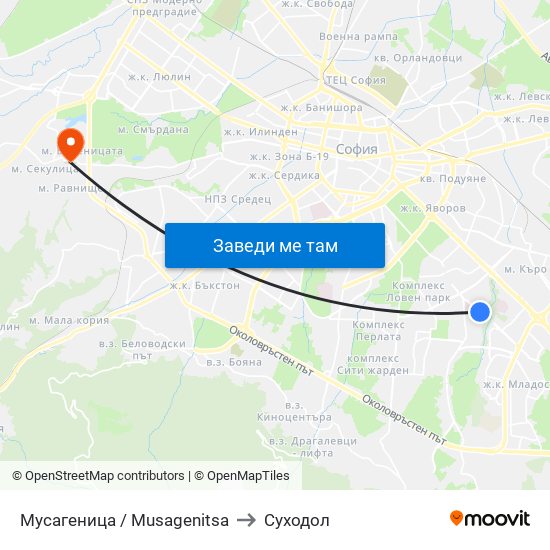 Мусагеница /  Musagenitsa to Суходол map