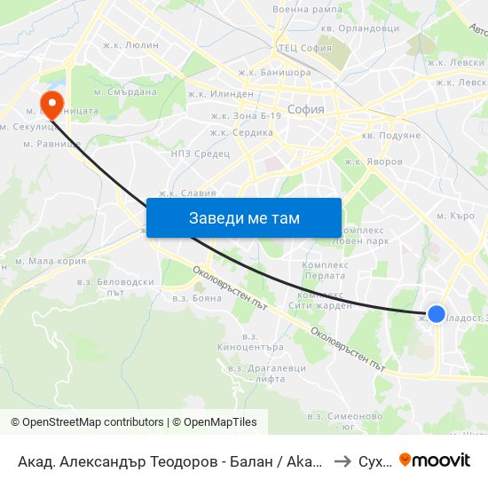 Акад. Александър Теодоров - Балан / Akademik Aleksandar Teodorov - Balan to Суходол map
