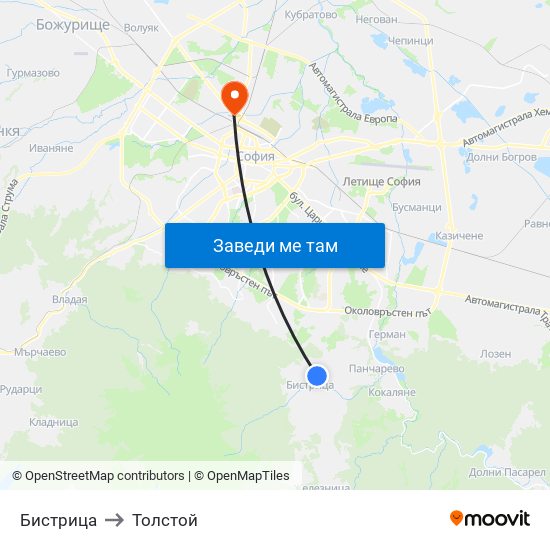 Бистрица to Толстой map