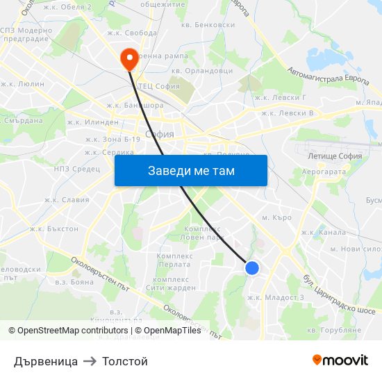 Дървеница to Толстой map