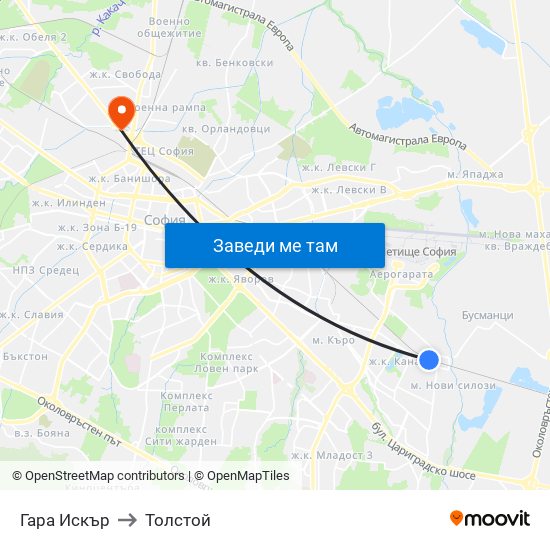 Гара Искър to Толстой map