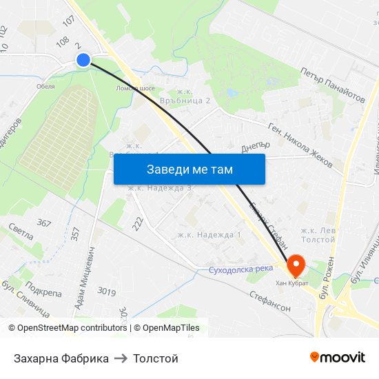 Захарна Фабрика to Толстой map