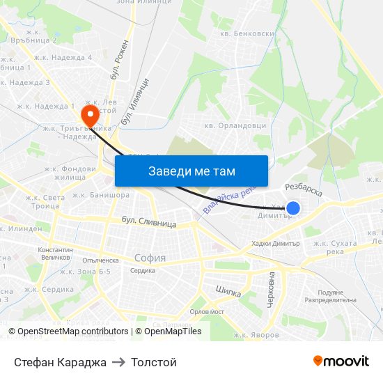 Стефан Караджа to Толстой map