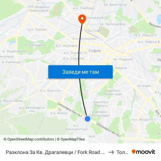 Разклона За Кв. Драгалевци / Fork Road To Dragalevtsi Qr. (1457) to Толстой map