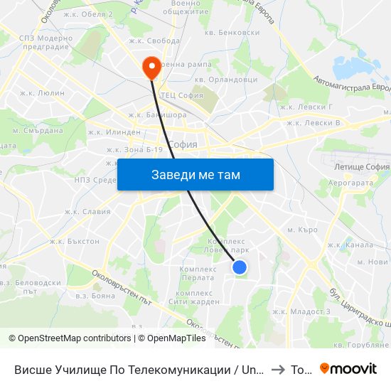 Висше Училище По Телекомуникации / University Of Telecommunications And Post (1397) to Толстой map