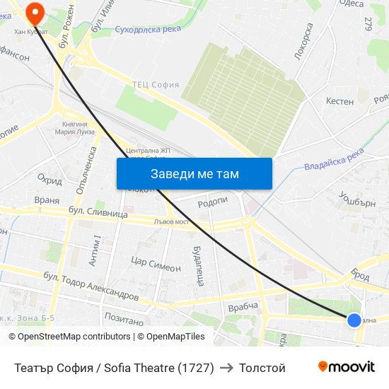 Театър София / Sofia Theatre (1727) to Толстой map