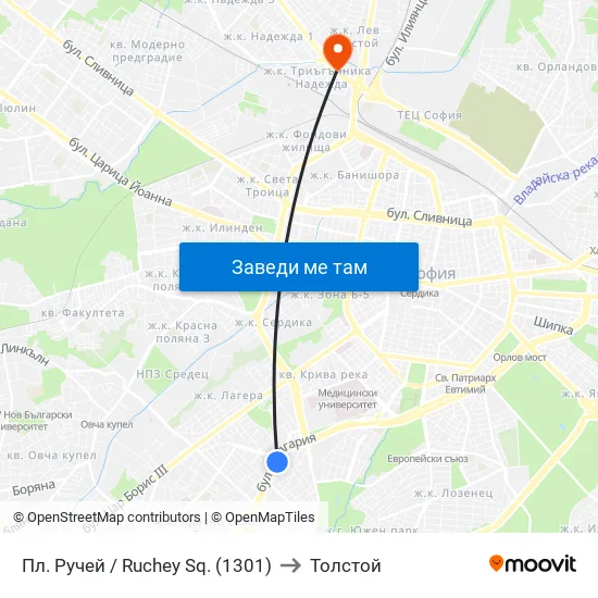 Пл. Ручей / Ruchey Sq. (1301) to Толстой map