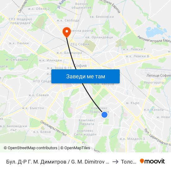 Бул. Д-Р Г. М. Димитров / G. M. Dimitrov Blvd. (0316) to Толстой map
