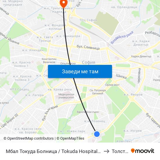 Мбал Токуда Болница / Tokuda Hospital (0206) to Толстой map