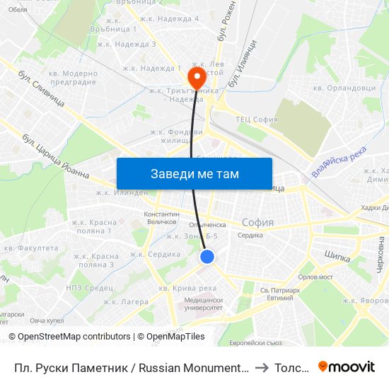 Пл. Руски Паметник / Russian Monument Sq. (1295) to Толстой map