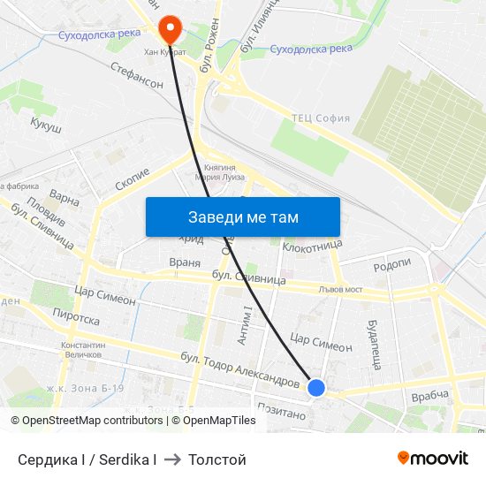 Сердика I / Serdika I to Толстой map