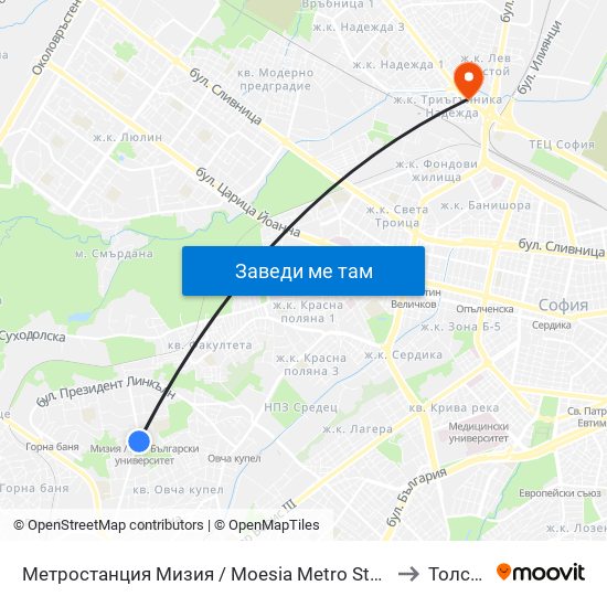 Метростанция Мизия / Moesia Metro Station (6089) to Толстой map
