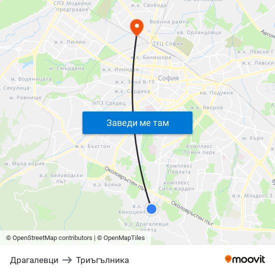 Драгалевци to Триъгълника map