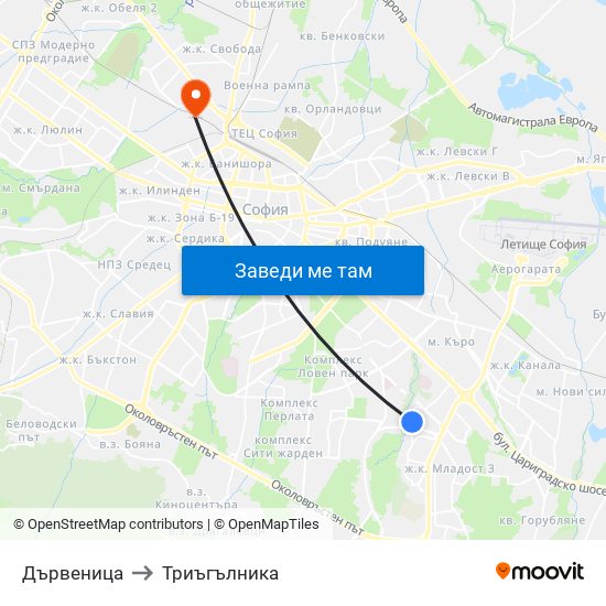 Дървеница to Триъгълника map