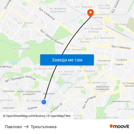 Павлово to Триъгълника map