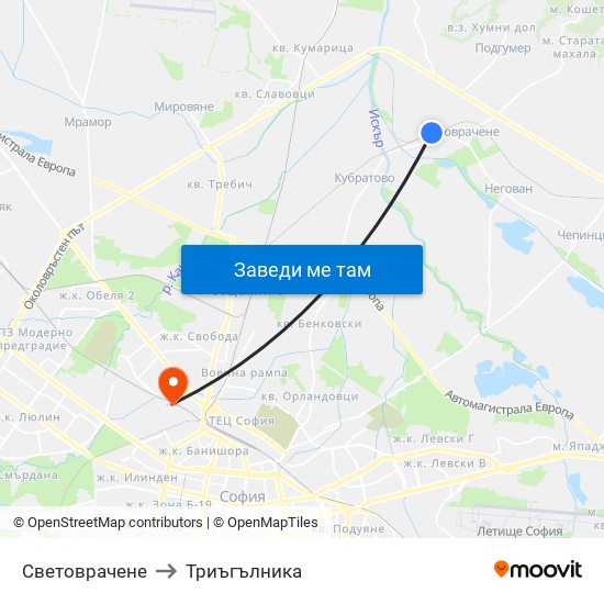 Световрачене to Триъгълника map