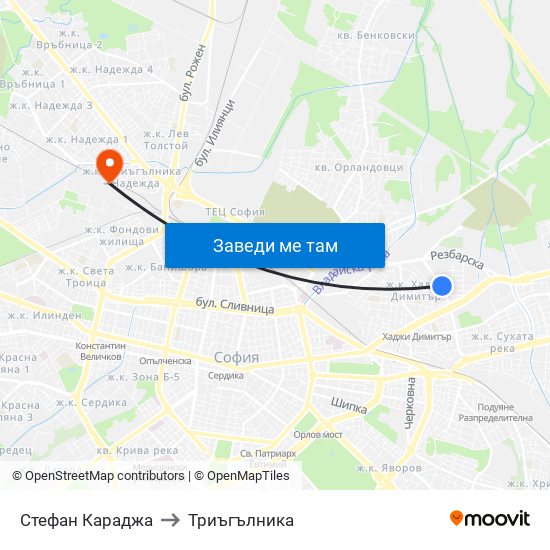 Стефан Караджа to Триъгълника map