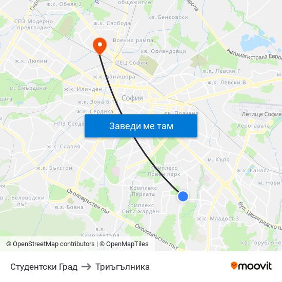 Студентски Град to Триъгълника map