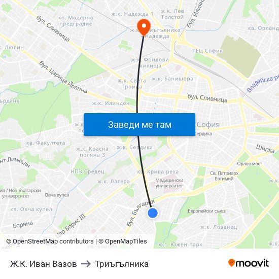 Ж.К. Иван Вазов to Триъгълника map