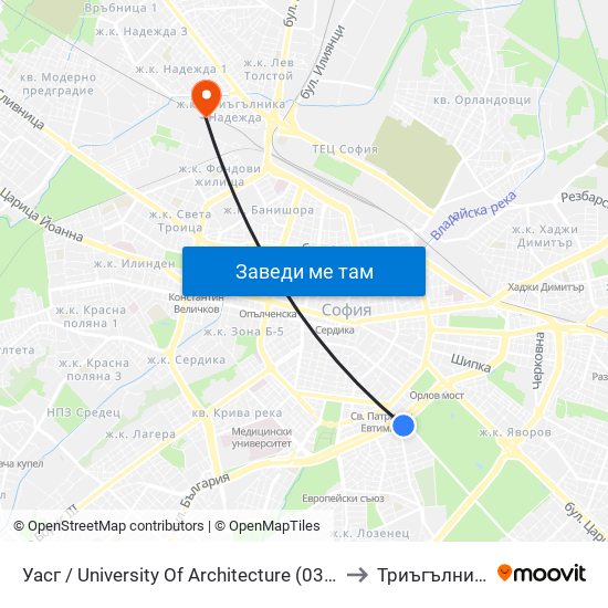 Уасг / University Of Architecture (0387) to Триъгълника map