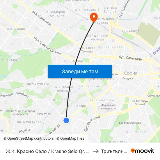 Ⓜ️ Ж.К. Красно Село / Krasno Selo Qr. (0638) to Триъгълника map
