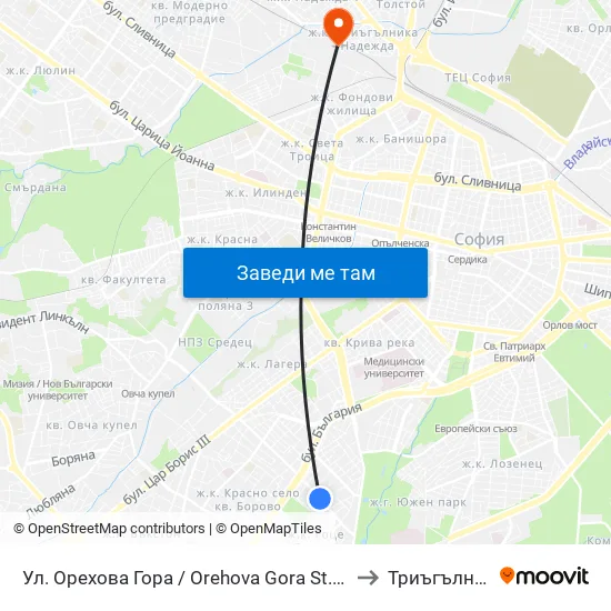 Ул. Орехова Гора / Orehova Gora St. (2089) to Триъгълника map