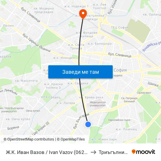 Ж.К. Иван Вазов / Ivan Vazov (0626) to Триъгълника map