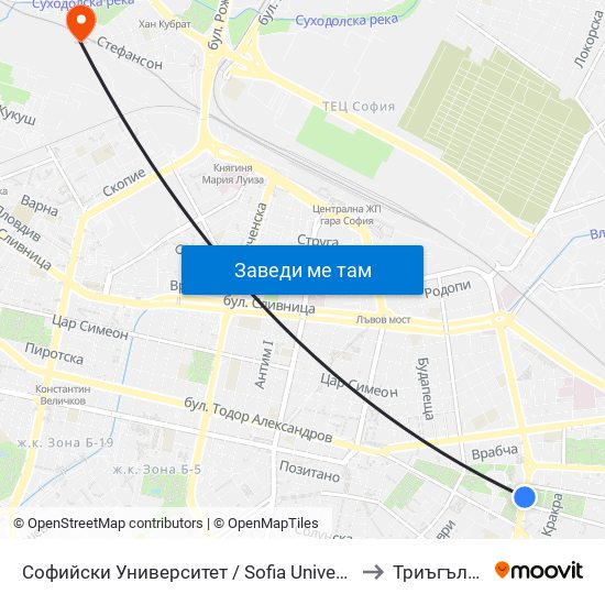 Софийски Университет / Sofia University (1699) to Триъгълника map