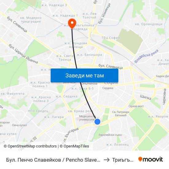 Бул. Пенчо Славейков / Pencho Slaveykov Blvd. (0356) to Триъгълника map