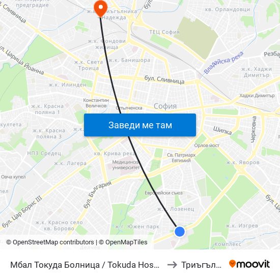 Мбал Токуда Болница / Tokuda Hospital (0206) to Триъгълника map
