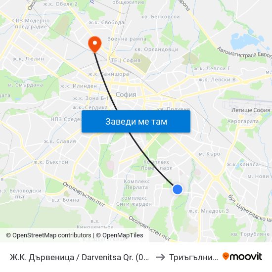 Ж.К. Дървеница / Darvenitsa Qr. (0800) to Триъгълника map