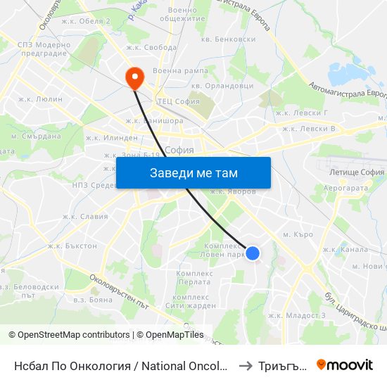 Нсбал По Онкология / National Oncology Hospital (0764) to Триъгълника map