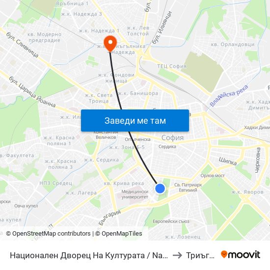 Национален Дворец На Културата / National Palace Of Culture (1134) to Триъгълника map