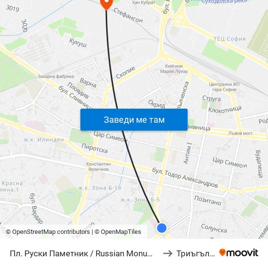 Пл. Руски Паметник / Russian Monument Sq. (1295) to Триъгълника map