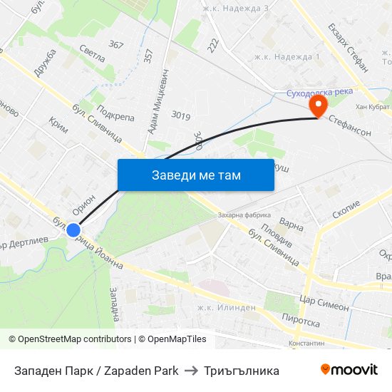 Западен Парк / Zapaden Park to Триъгълника map