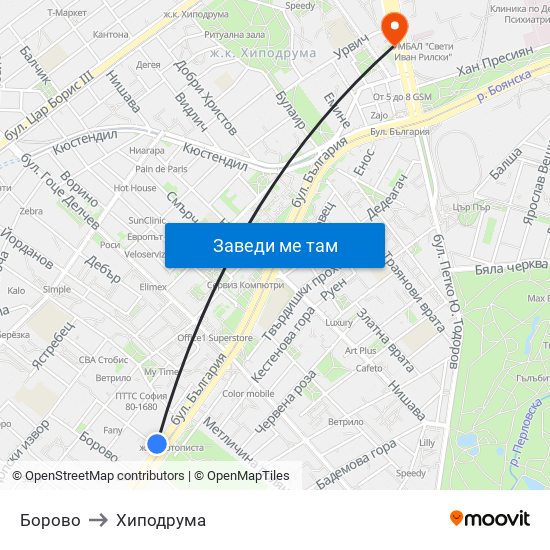 Борово to Хиподрума map