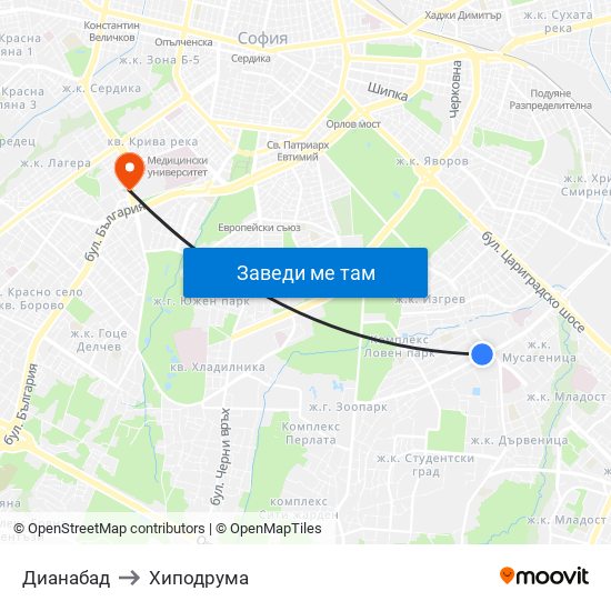 Дианабад to Хиподрума map