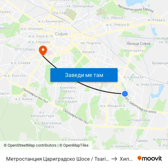 Ⓜ️ Метростанция Цариградско Шосе / Tsarigradsko Shosse Metro Station (1016) to Хиподрума map