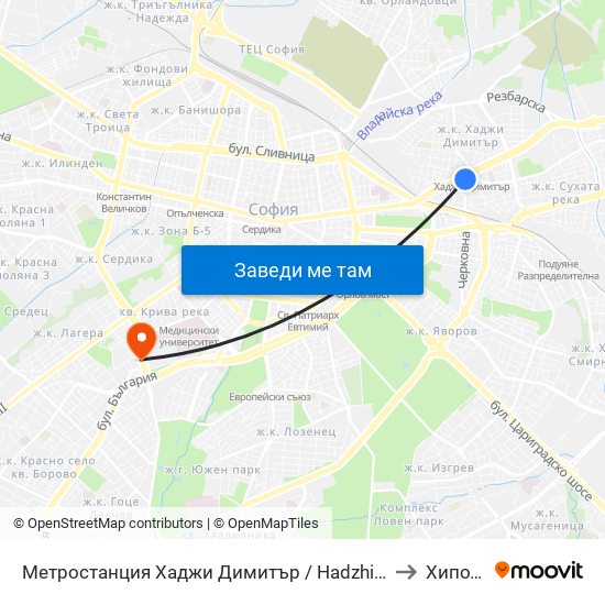 Метростанция Хаджи Димитър / Hadzhi Dimitar Metro Station (0303) to Хиподрума map