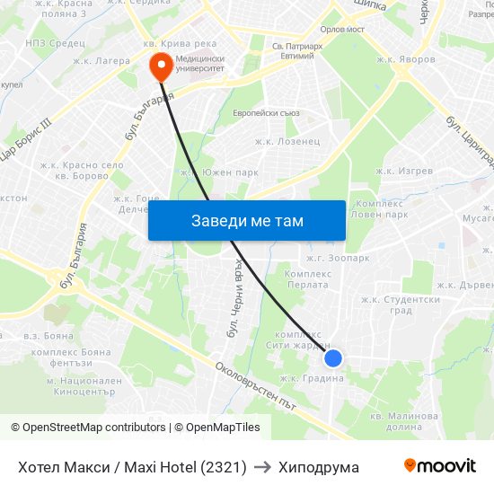 Хотел Макси / Maxi Hotel (2321) to Хиподрума map