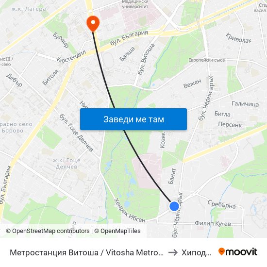 Метростанция Витоша / Vitosha Metro Station (2755) to Хиподрума map