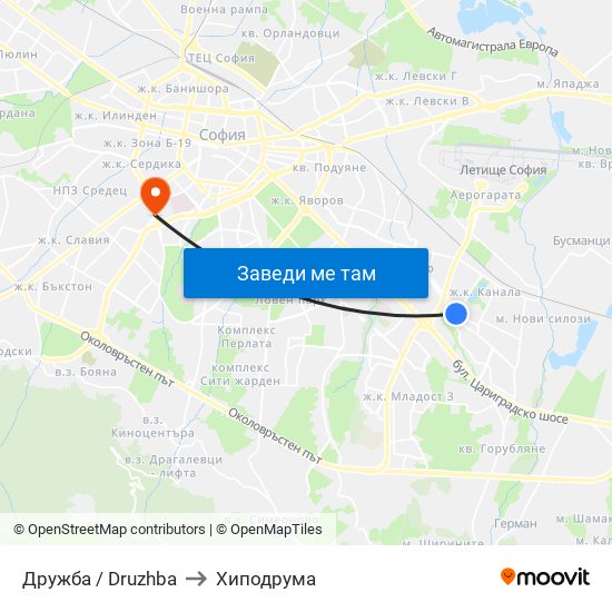 Дружба / Druzhba to Хиподрума map