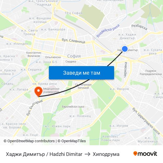 Хаджи Димитър / Hadzhi Dimitar to Хиподрума map