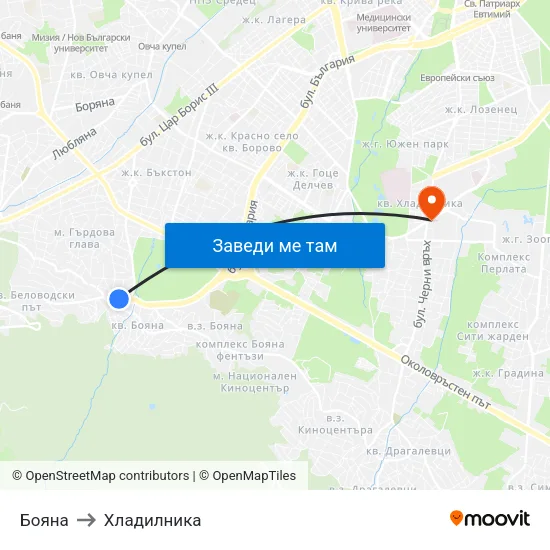 Бояна to Хладилника map