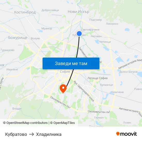 Кубратово to Хладилника map