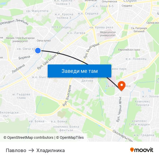 Павлово to Хладилника map
